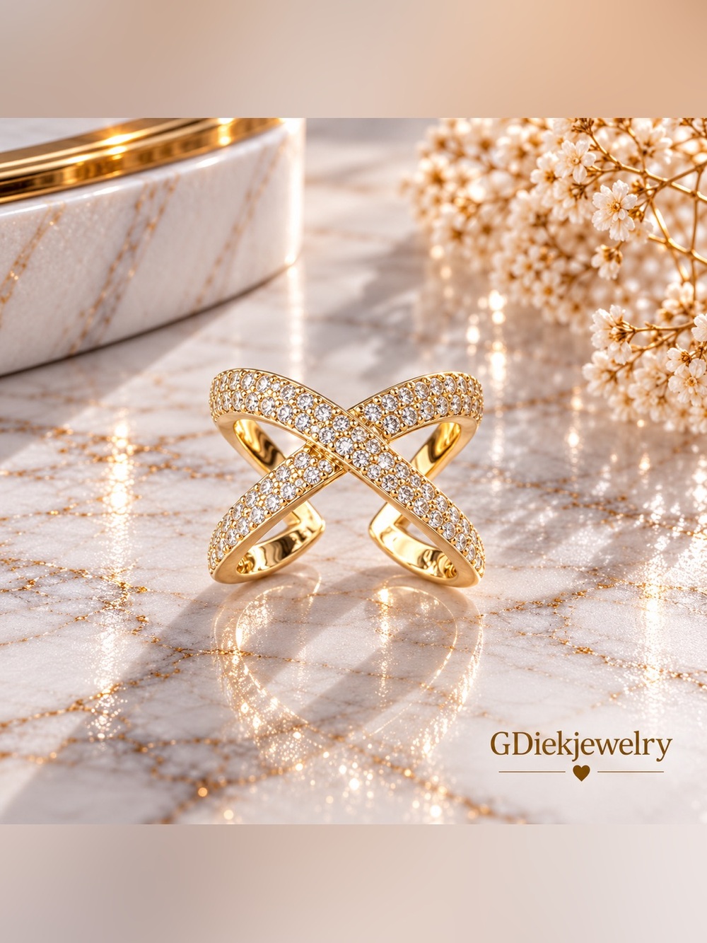 Gold Filled Adjustable Pavé Crisscross Ring with Clear Stones